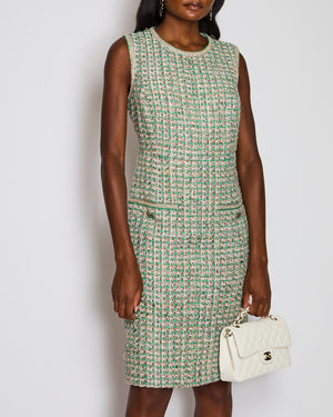 *HAUTE COUTURE* Chanel Green Lessage Tweed Jacket with Matching Dress Set Size FR 42 (UK 14)