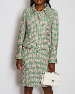 *HAUTE COUTURE* Chanel Green Lessage Tweed Jacket with Matching Dress Set Size FR 42 (UK 14)