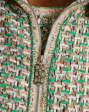 *HAUTE COUTURE* Chanel Green Lessage Tweed Jacket with Matching Dress Set Size FR 42 (UK 14)