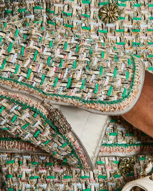 *HAUTE COUTURE* Chanel Green Lessage Tweed Jacket with Matching Dress Set Size FR 42 (UK 14)