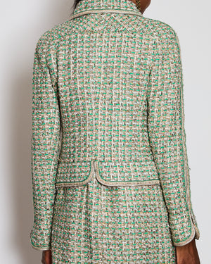 *HAUTE COUTURE* Chanel Green Lessage Tweed Jacket with Matching Dress Set Size FR 42 (UK 14)