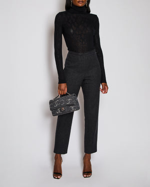 Chanel Charcoal Herringbone Straight Leg Trousers Size FR 44 (UK 16)