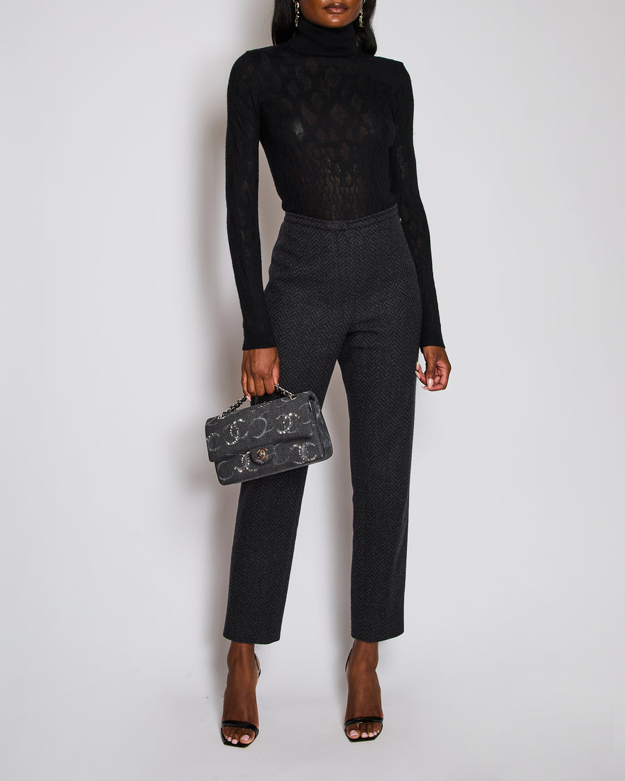 Chanel Charcoal Herringbone Straight Leg Trousers Size FR 44 (UK 16)
