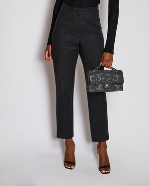 Chanel Charcoal Herringbone Straight Leg Trousers Size FR 44 (UK 16)