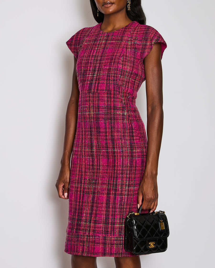 Chanel Pink Sleeveless Tweed Midi Dress with CC Button Detail Size FR 42 (UK 14)