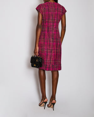 Chanel Pink Sleeveless Tweed Midi Dress with CC Button Detail Size FR 42 (UK 14)