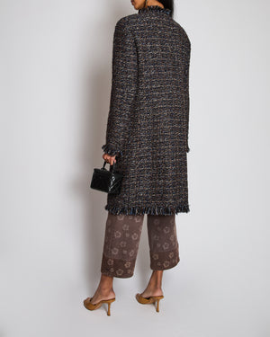 Chanel Brown Long Line Tweed Jacket with Frayed Trim Detail Size FR 44 (UK 16)