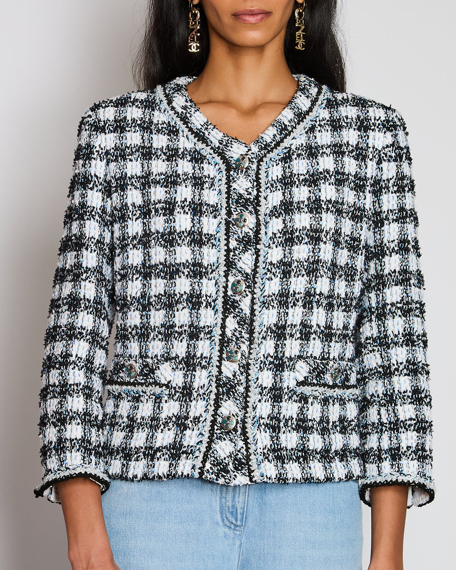 Chanel 23/P Black Collarless Tweed Jacket with Braided Trim Detail Size FR 44 (UK 16)