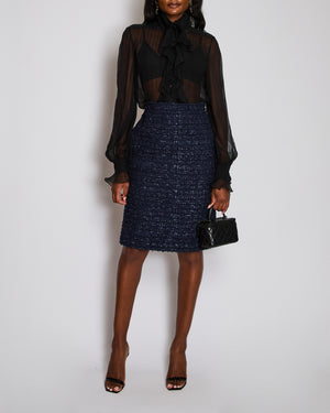 Chanel Navy La Pausa Tweed Midi Skirt with Pocket Detail Size FR 42 (UK 14)