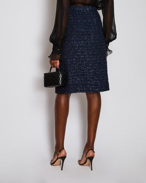Chanel Navy La Pausa Tweed Midi Skirt with Pocket Detail Size FR 42 (UK 14)