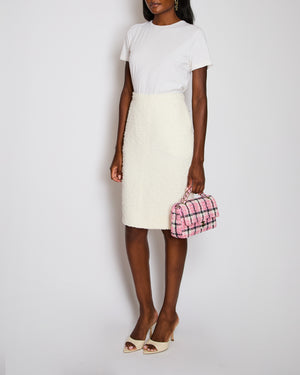 Chanel White Lessage Tweed Midi Skirt with Pocket Detail Size FR 42 (UK 14)