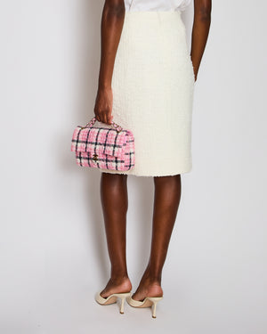 Chanel White Lessage Tweed Midi Skirt with Pocket Detail Size FR 42 (UK 14)