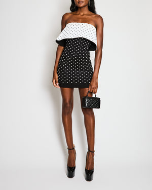 Balmain Off-shoulder Black and White Polka Dot Mini Dress Size FR 38 (UK 10)