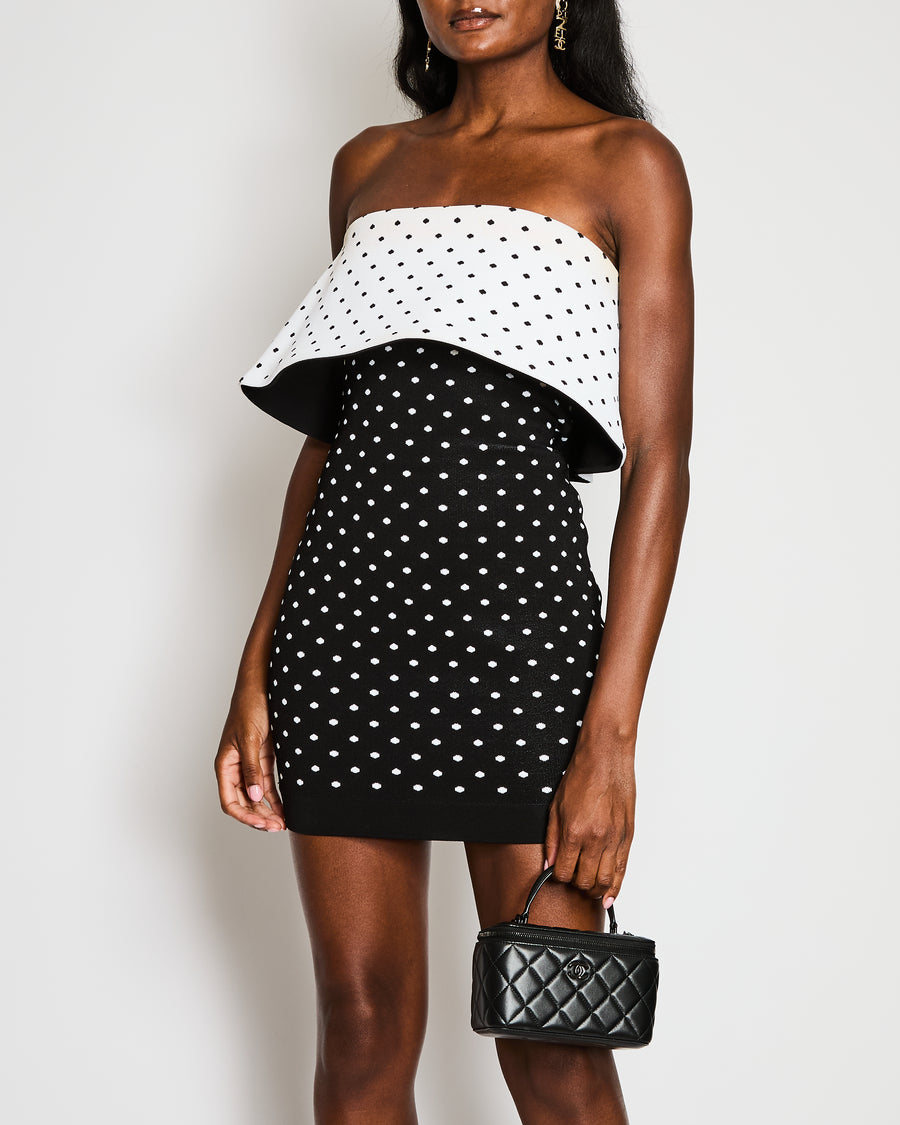 Balmain Off-shoulder Black and White Polka Dot Mini Dress Size FR 38 (UK 10)