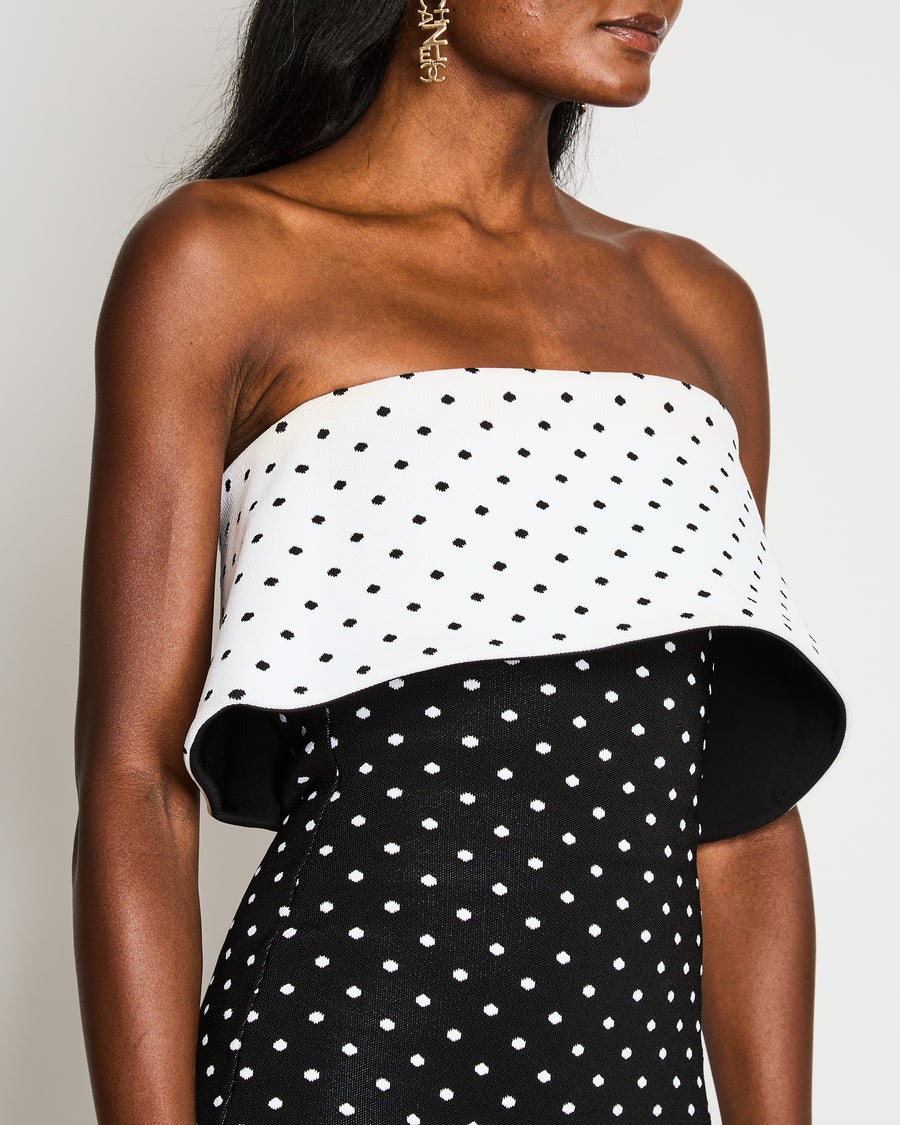 Balmain Off-shoulder Black and White Polka Dot Mini Dress Size FR 38 (UK 10)
