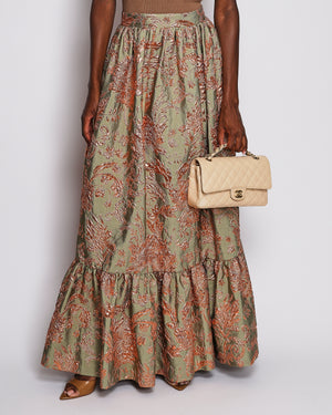Alena Akhmadullina Green and Rose Gold Embroidered Floral Maxi Skirt Size M (UK 10)