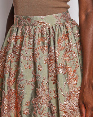 Alena Akhmadullina Green and Rose Gold Embroidered Floral Maxi Skirt Size M (UK 10)