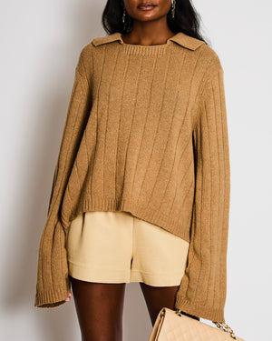 Khaite Beige Cashmere Collared Ribbed Knit Jumper Size S (UK 8)