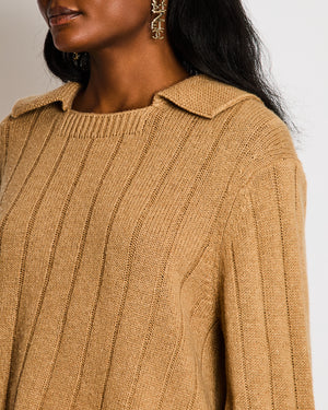Khaite Beige Cashmere Collared Ribbed Knit Jumper Size S (UK 8)