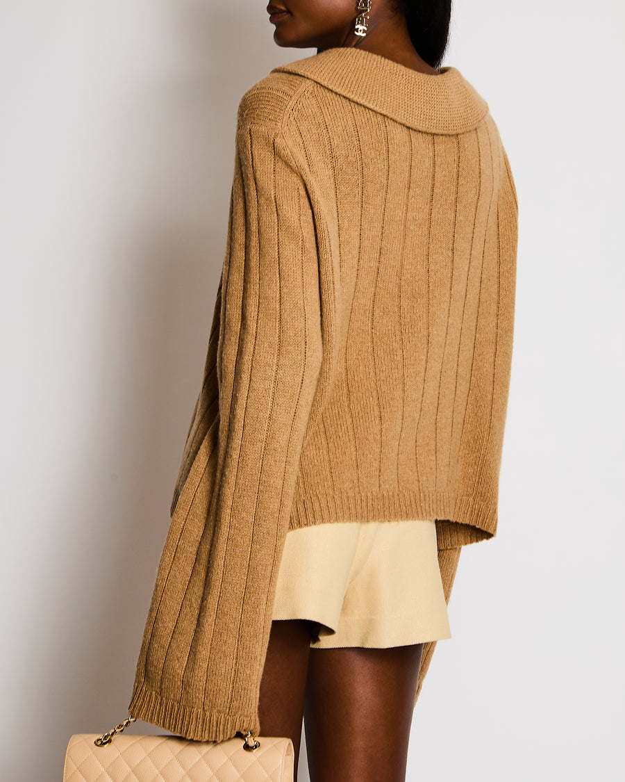 Khaite Beige Cashmere Collared Ribbed Knit Jumper Size S (UK 8)