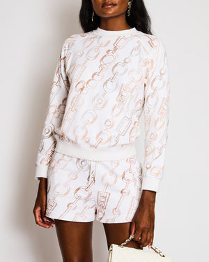 Hermès White Do Re Boucles Print Matching Sweatshirt and Sweatshorts Set Size FR 36 (UK 8)