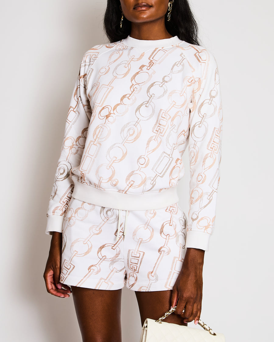 Hermès White Do Re Boucles Print Matching Sweatshirt and Sweatshorts Set Size FR 36 (UK 8)