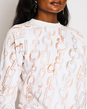 Hermès White Do Re Boucles Print Matching Sweatshirt and Sweatshorts Set Size FR 36 (UK 8)