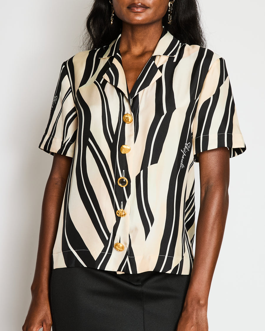 Schiaparelli Paintbrush Short Sleeved Silk Shirt Size FR 38 (UK 10)