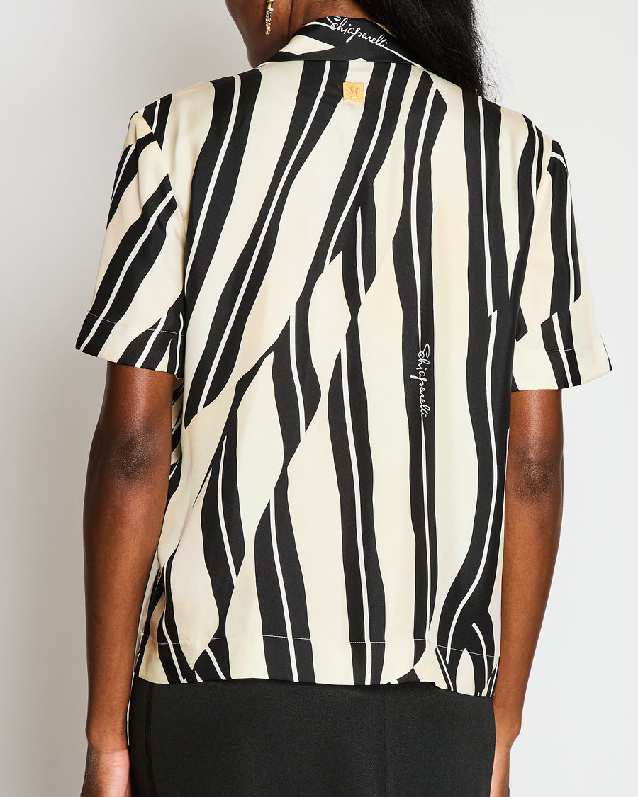 Schiaparelli Paintbrush Short Sleeved Silk Shirt Size FR 38 (UK 10)