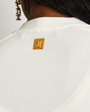 Schiaparelli White Long-Sleeved Ribbed Cardigan Size IT 38 (UK 6)