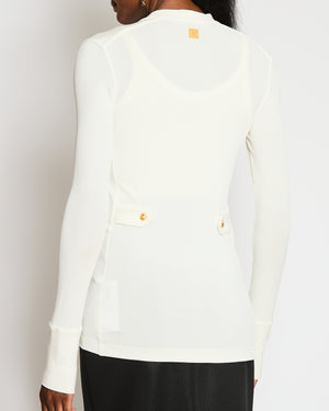 Schiaparelli White Long-Sleeved Ribbed Cardigan Size IT 38 (UK 6)