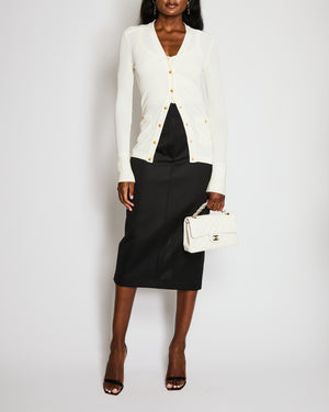 Schiaparelli White Long-Sleeved Ribbed Cardigan Size IT 38 (UK 6)