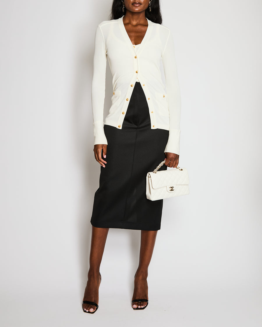 Schiaparelli White Long-Sleeved Ribbed Cardigan Size IT 38 (UK 6)