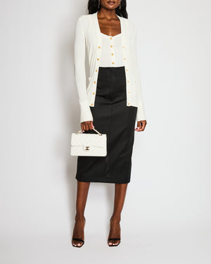 Schiaparelli White Long-Sleeved Ribbed Cardigan Size IT 38 (UK 6)
