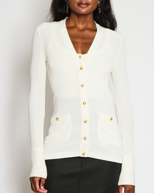 Schiaparelli White Long-Sleeved Ribbed Cardigan Size IT 38 (UK 6)
