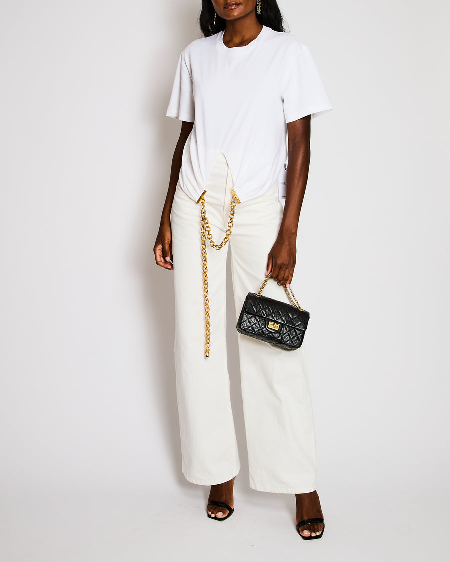 Schiaparelli White T-Shirt with Front Cutout and Gold Chain Detail Size M (UK 10)