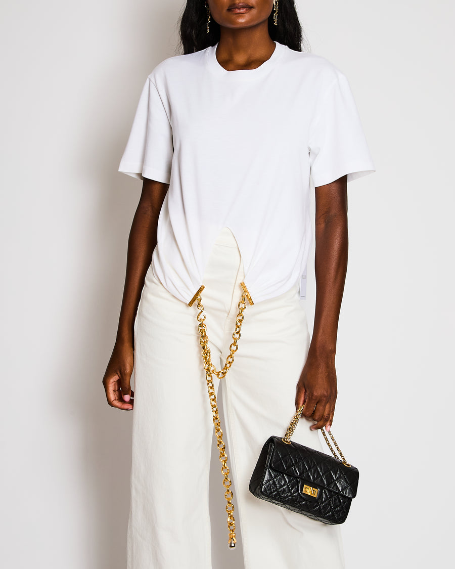 Schiaparelli White T-Shirt with Front Cutout and Gold Chain Detail Size M (UK 10)