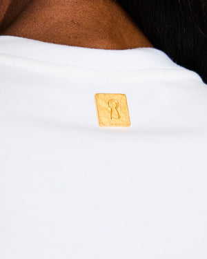 Schiaparelli White T-Shirt with Front Cutout and Gold Chain Detail Size M (UK 10)
