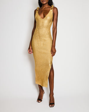Schiaparelli Gold Laminated Jewelled Straps Maxi Dress with Gold Lock Strap Detail Size XS (UK 6)