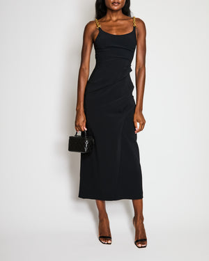 Schiaparelli Black Twisted Bijoux Maxi Dress with Gold-tone Brass Strap Details Size FR 36 (UK 8)