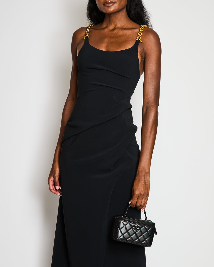 Schiaparelli Black Twisted Bijoux Maxi Dress with Gold-tone Brass Strap Details Size FR 36 (UK 8)