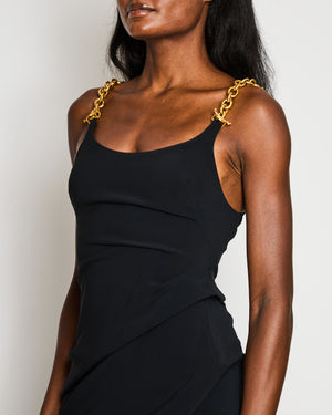 Schiaparelli Black Twisted Bijoux Maxi Dress with Gold-tone Brass Strap Details Size FR 36 (UK 8)