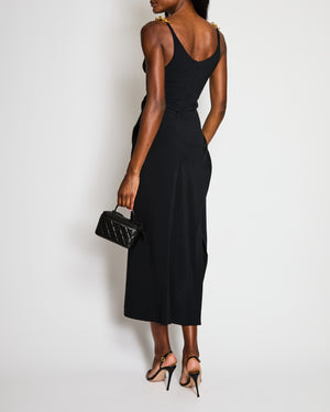 Schiaparelli Black Twisted Bijoux Maxi Dress with Gold-tone Brass Strap Details Size FR 36 (UK 8)