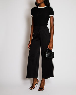 Chanel Black Straight Leg Trackpants with White Side Stripe and White CC Logo Size FR 34 (UK 6)