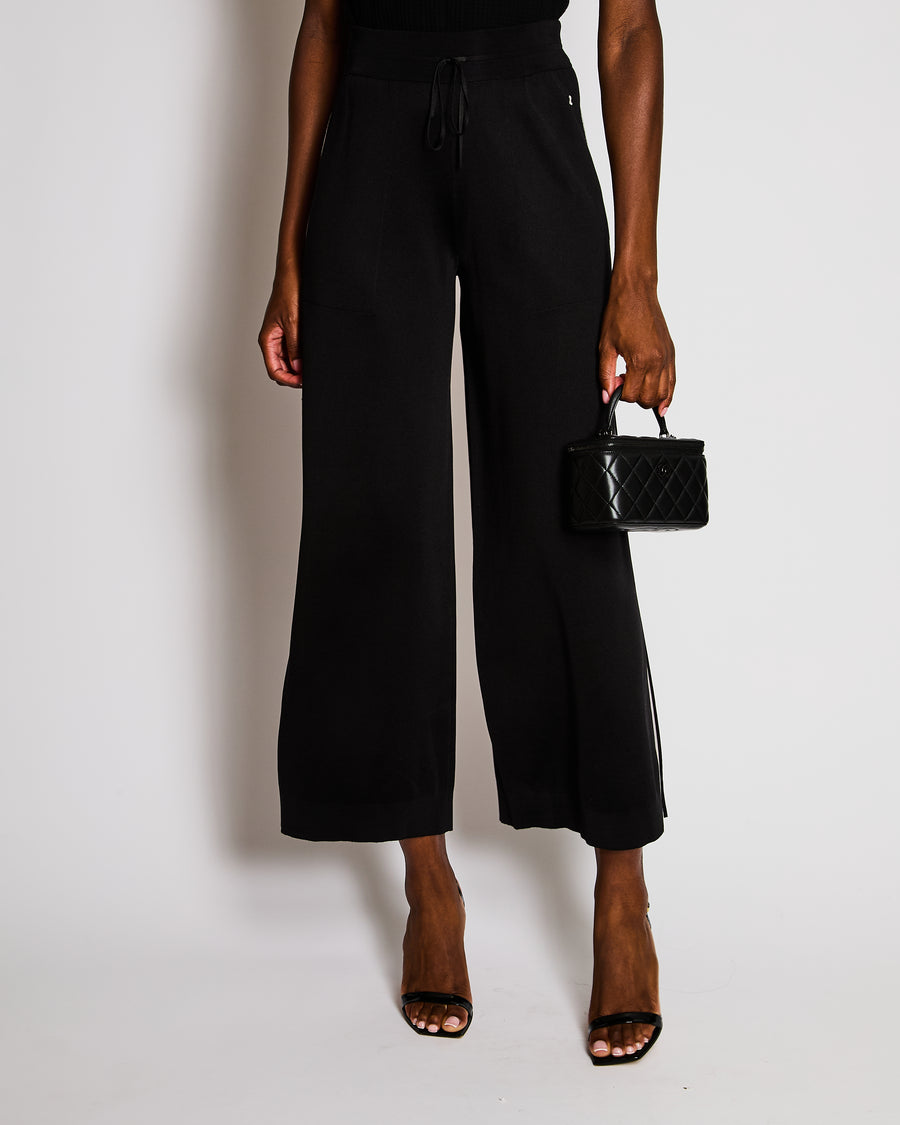 Chanel Black Straight Leg Trackpants with White Side Stripe and White CC Logo Size FR 34 (UK 6)