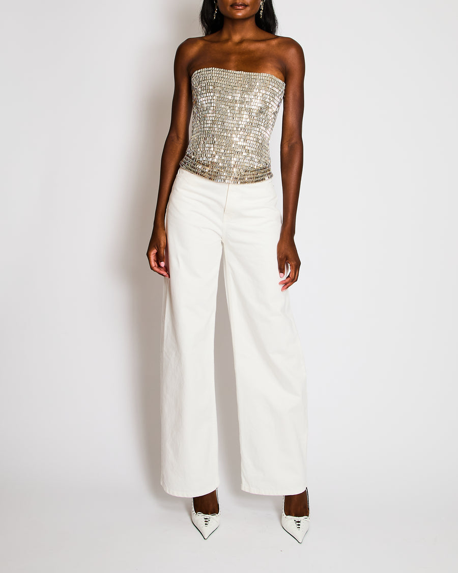 Rasario Silver Crystal-Embellished Corset Top Size UK 6-8