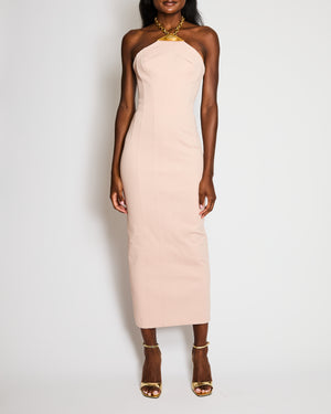Schiaparelli Blush Pink Corseted Column Maxi Dress with Gold Lips Choker Detail Size FR 36 (UK 8)