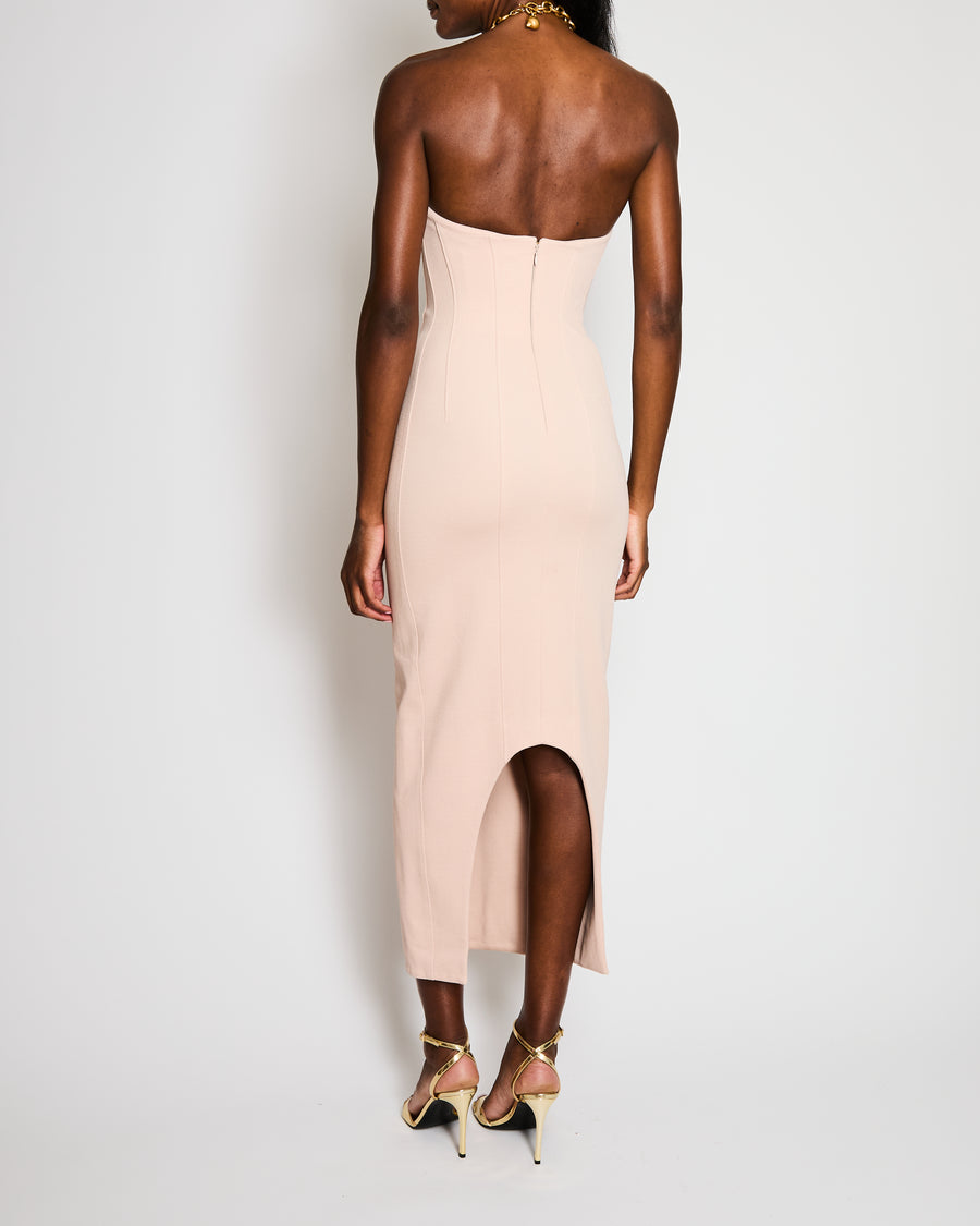 Schiaparelli Blush Pink Corseted Column Maxi Dress with Gold Lips Choker Detail Size FR 36 (UK 8)