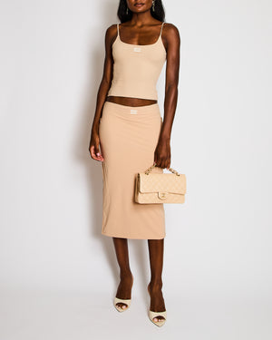 Miu Miu Beige Logo Spaghetti Strap Logo Top with Matching Skirt Set Size IT 36/40 (UK 4/8)