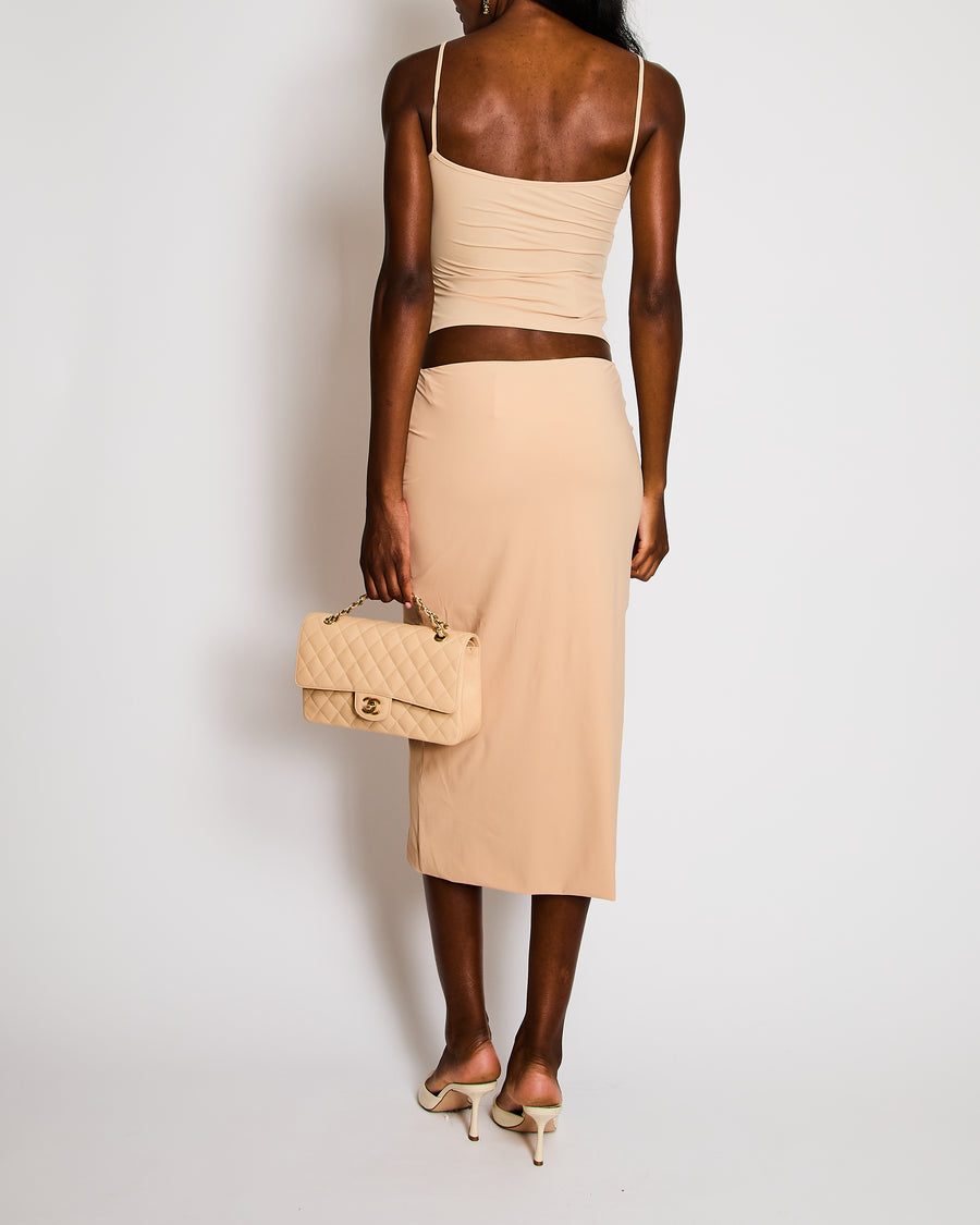 Miu Miu Beige Logo Spaghetti Strap Logo Top with Matching Skirt Set Size IT 36/40 (UK 4/8)